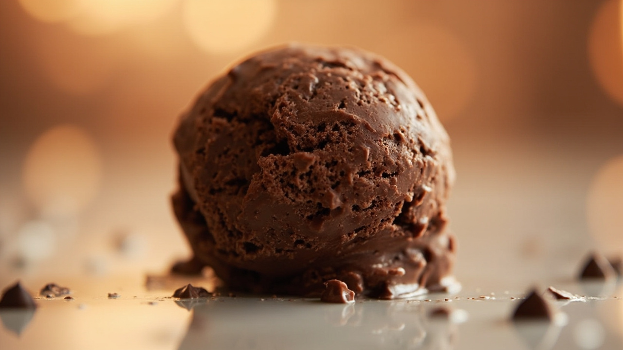 Glaçon chocolat durci dans un bol  
Dessert chocolat glace solide