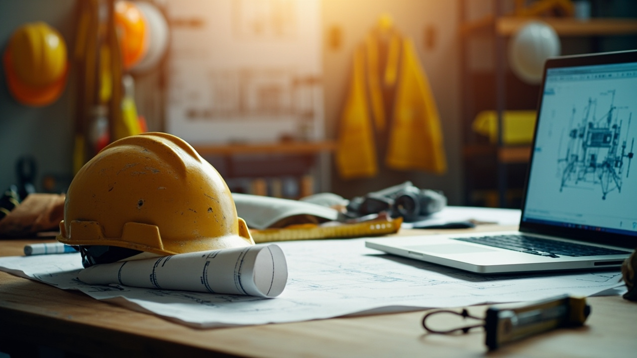Ouvrier avec casque sur un chantier  
Professionnel en planification de travaux