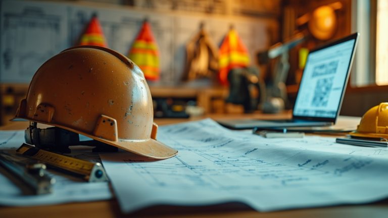 Ouvrier avec casque sur un chantier